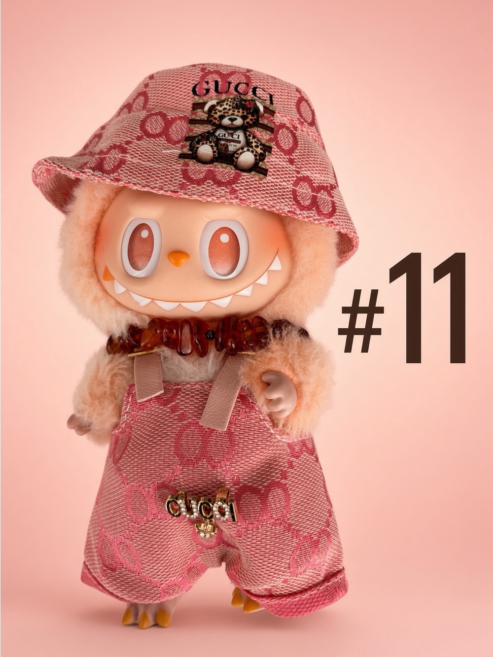 #11,Three 3 GG Logo and Pin GG Logo with Mini Necklace 4 Labubu Doll(No Dol